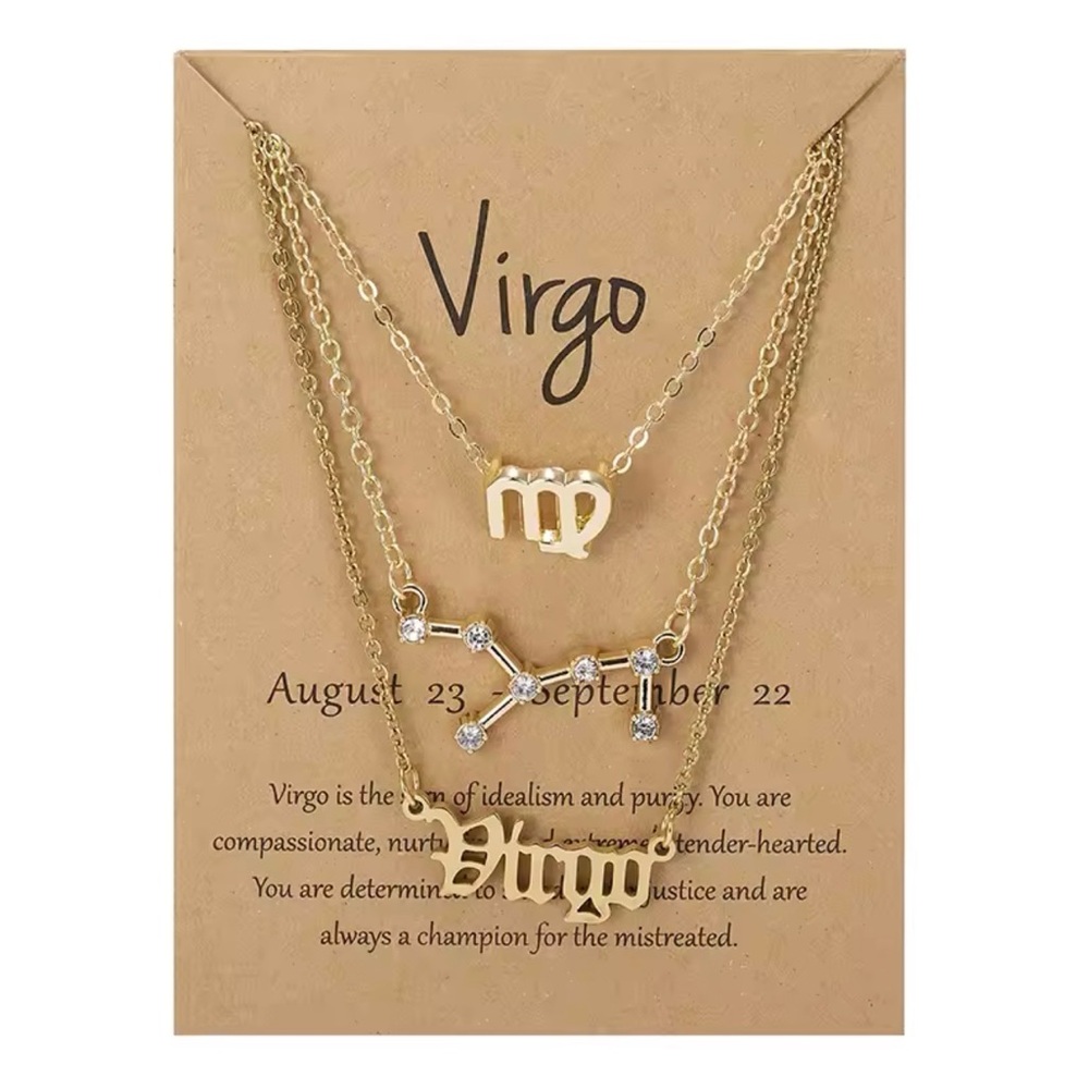 Gold Virgo Zodiac Necklace Set